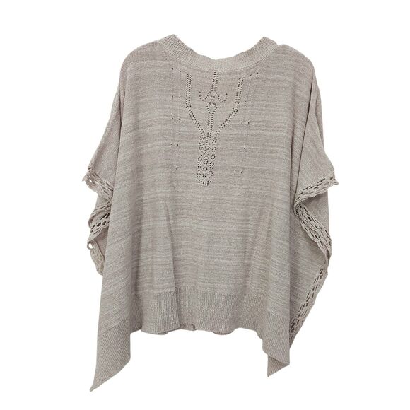 Free People Precious Pointelle Poncho Womens Large Brown Knitted V-Neck Bohemian - Picture 5 of 12